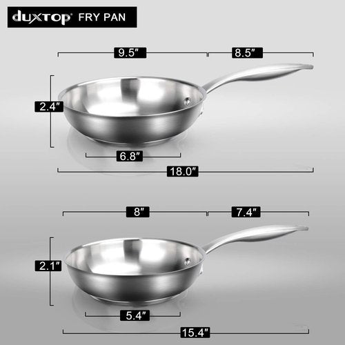 Duxtop Tri-ply Stainless Steel Frying Pan with Stay-Cool Handle, Professional 8 inch Fry Pan with Induction Magnetic Bottom, Healthy Small Skillet, Dishwasher and Oven Safe