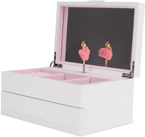 Cottage Garden Musical Jewelry Box - Ballerina White & Silver Tone - 10 Inch Plays Sugar Plum Fairy Tune