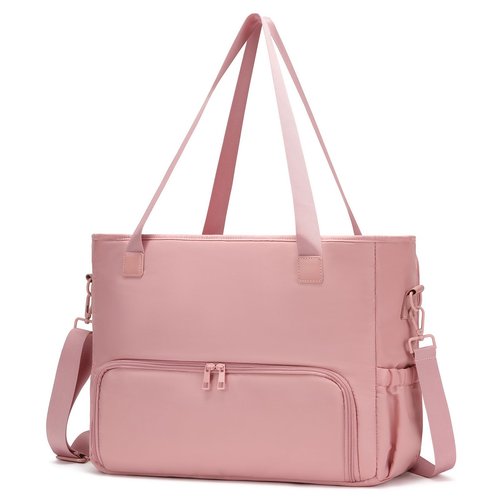 Lunch Tote Bag for Women with 15.6" Laptop Compartment, Work Tote Bag with Insulated Lunch Compartment, Large Casual Canvas Handbag Luncg Bags for Nurse, Teacher, Office, Travel, Beach, Pink