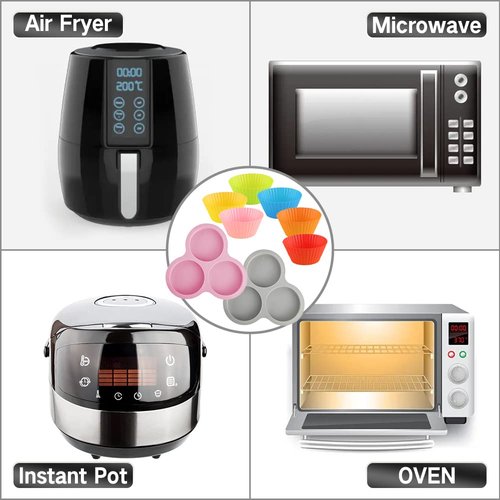 Abnaok 2PCS Silicone Air Fryer Egg Pan with 6PCS Reusable Silicone Baking Cups, Non-Stick Air Fryer Baking Pan, 3 Cavity Muffin Pans Muffin Cups for Baking