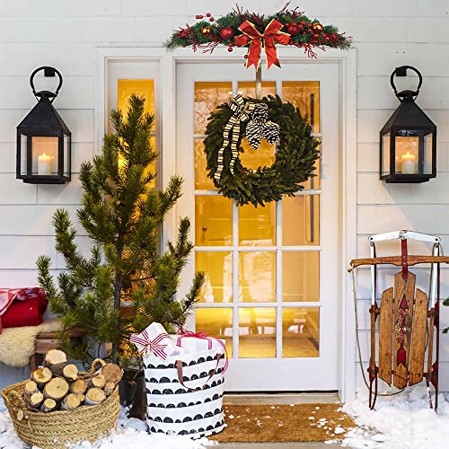 JOJAZE 31 Inch Christmas Swag Door & Wall Decor with Red Berries & Ribbon Bow