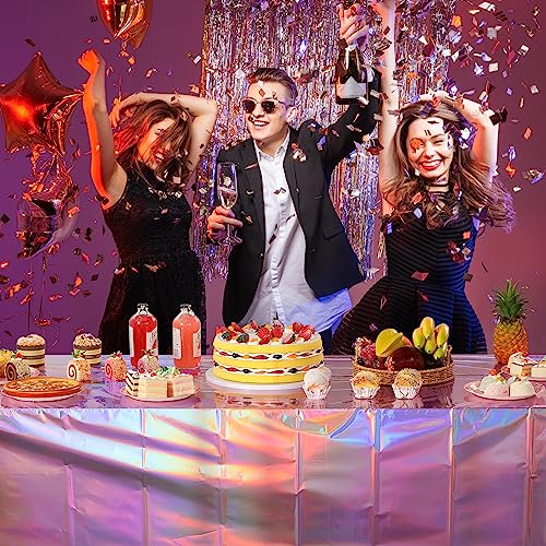 FunnyPars 4 Pack Pink Iridescent Plastic Tablecloths - 54x108 Inch Rectangular Disposable Party Covers for Kpop, Wedding, Birthday, Xmas