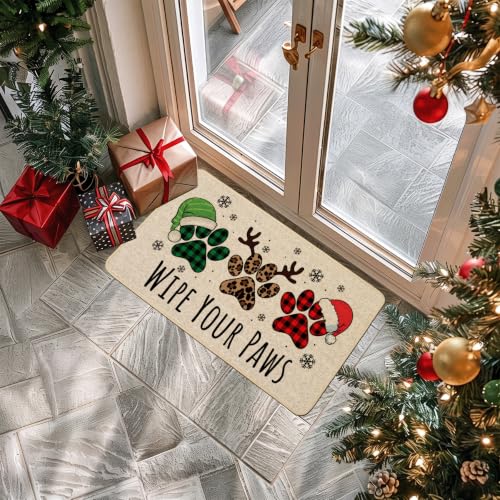 Baccessor Christmas Doormat 17x29 Inch Buffalo Plaid Dog Paws Farmhouse - 3 Dog Paws Variant