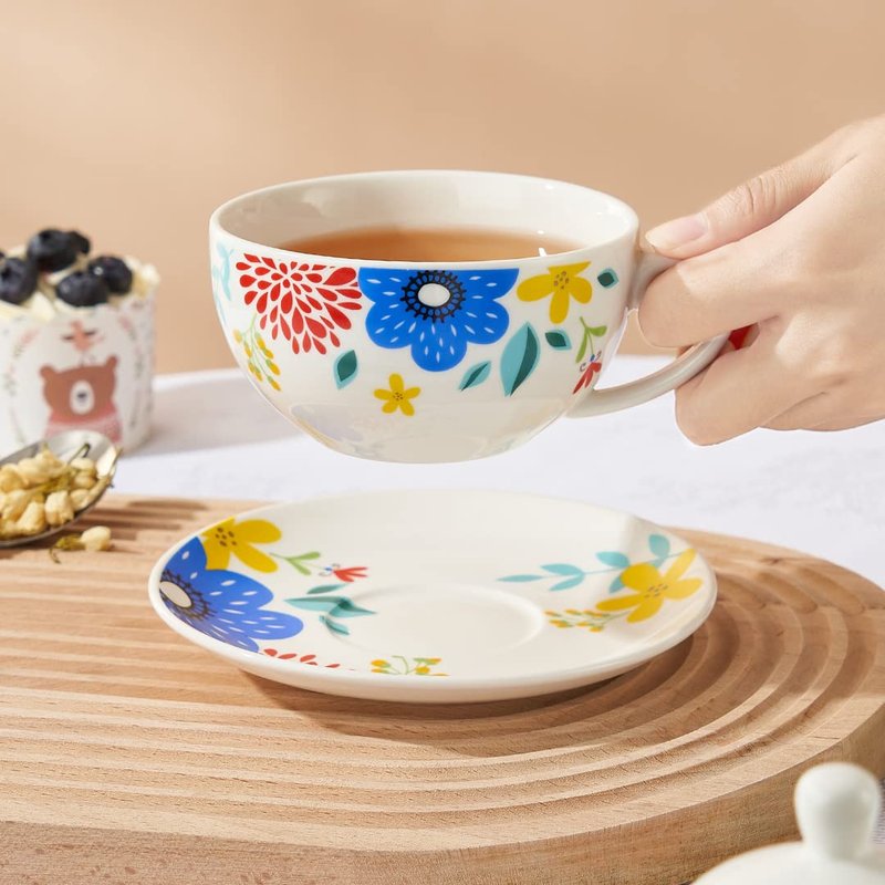CHILDIKE Tea for One Set, Porcelain Teapot for One and Cup Set, Tea Set for One, Floral Tea Set for Gift, Women, Garden Spring