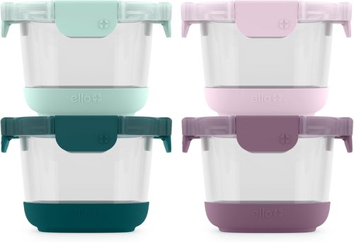 Ello Duraglass Refresh 4-Pack | 2-Cup Reusable Glass Containers with Leak-Proof Lids & Silicone Sleeves | BPA-Free, Dishwasher Safe