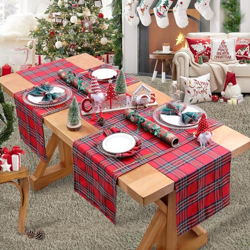 2 Packs Red Buffalo Plaid Table Runners 13x84 Inch – Christmas Decor
