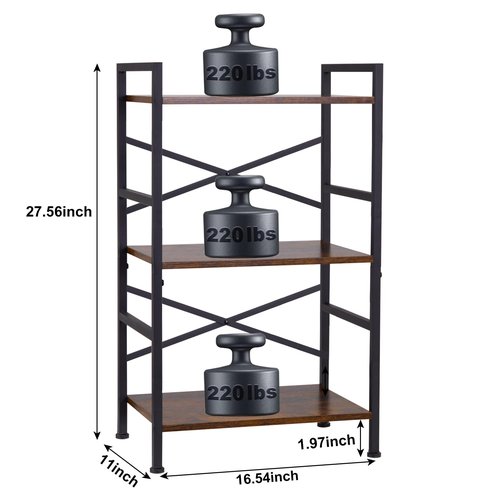 Orchidleaf Small Bookshelf for Small Spaces, 3-Tier Industrial Bookcase with Metal Frame and Wood Shelves, Narrow Storage Shelf for Living Room, Bedroom, Apartment