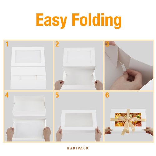 BAKIPACK 10 White Catering Boxes, 17x10x4 inches Bakery Boxes with Window, To Go Paper Food Containers Disposable for Charcuterie, Sandwiches