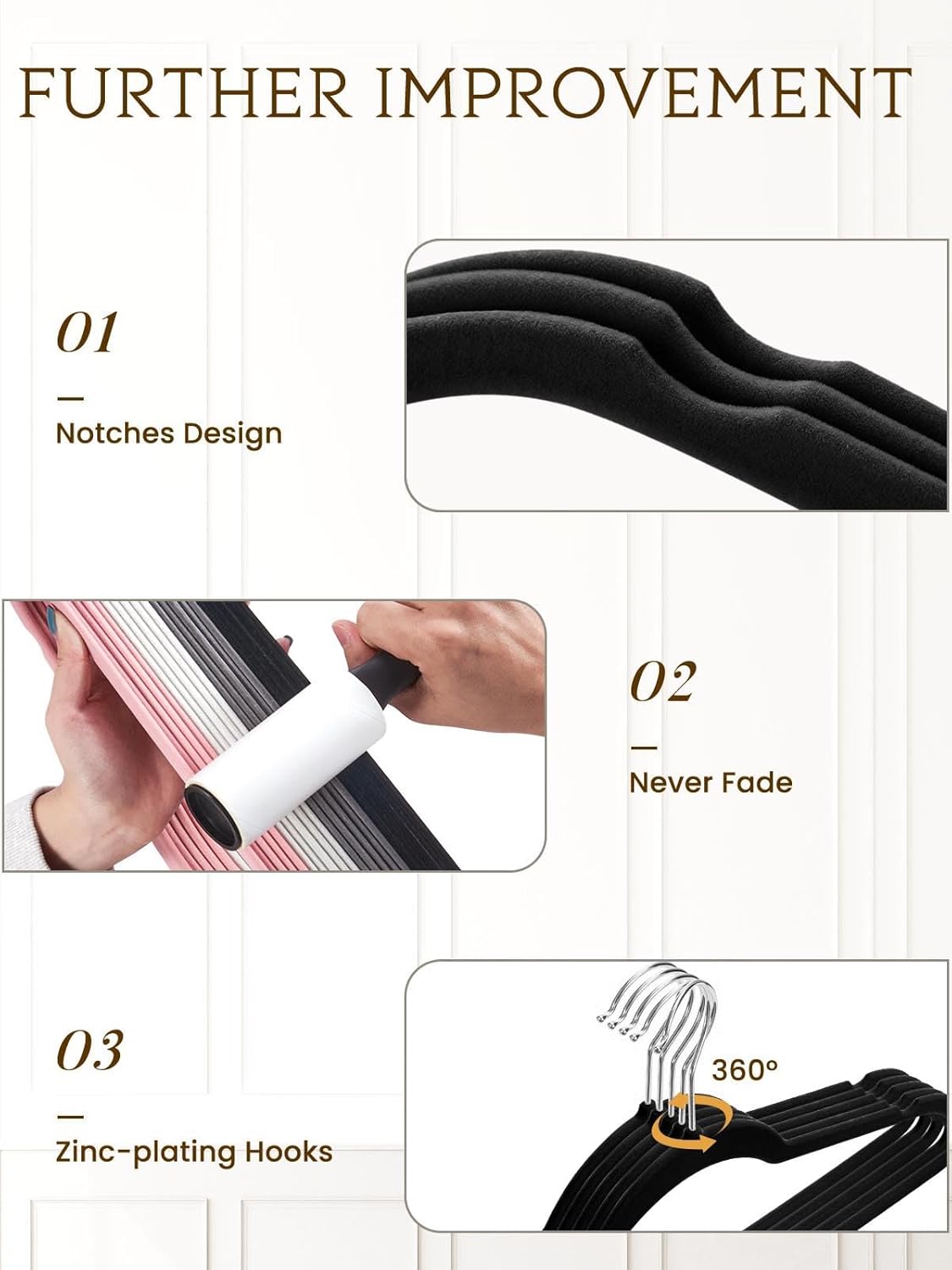 Smartor Velvet Hangers - 70 Pack Black Non-Slip Heavy-Duty Felt Hangers | Slim Space-Saving Design with 360° Rotating Hook
