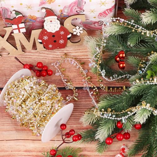 LOMIMOS 33FT Gold Crystal Beads Garland for Christmas Tree & Holiday Decor