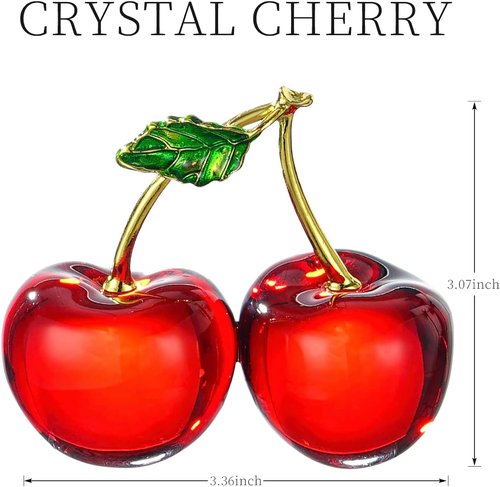 Crystal Cherry Decor - Elegant Glass Fruit Accent for Kitchen & Living Room | Red Collectible