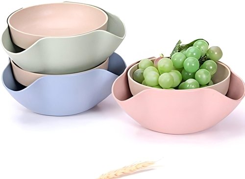 Bamboo's Grocery Double Dish Snack Bowl For Pistachios, Peanuts, Edamame, Cherries, Nuts, with Shell Storage (Green)