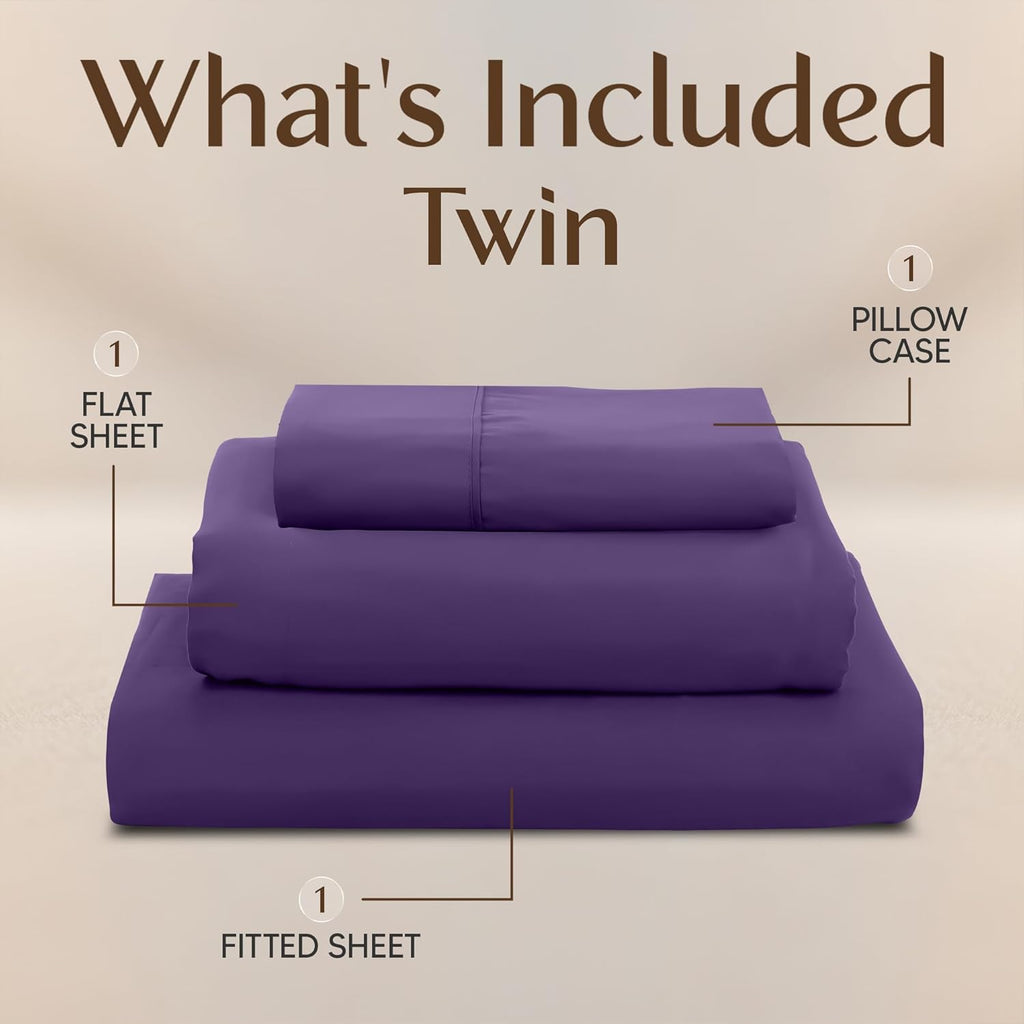Utopia Bedding Twin Sheet Set - Soft Microfiber Bed Sheets for Twin Size Bed | 3-Piece Set in Egg Plant