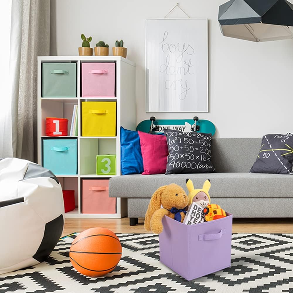 Stero Fabric Storage Bins - 6 Pack Durable 13x13 Inch Colorful Cube Baskets with Handles for Home Organization