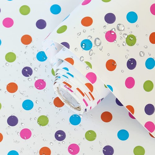 17.7" x 117" Colorful Dot Contact Paper Self Adhesive Shelf Liner Sticker Peel and Stick Polka Dot Wallpaper Self Adhesive Vinyl Contact Paper for Wall Bed Room Furniture Kitchen Cabinet Countertop