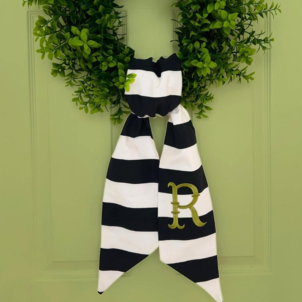 Regine Switzerland Christmas Wreath Sash - 2-Piece Black & White Striped Burlap Set for Home Decor