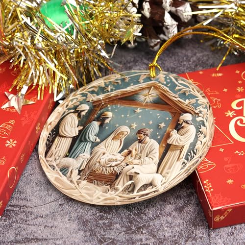 KATINAT Nativity Blue 2D Acrylic Ornament – Religious Christmas Nativity Scene