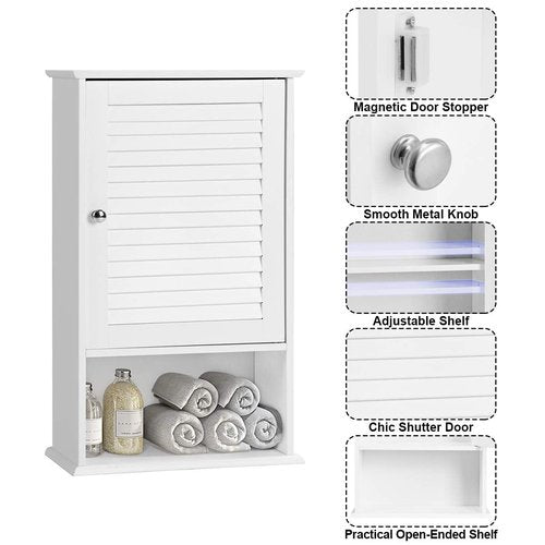 SPSUPE Single-Door Medicine Cabinet with Adjustable Shelf, Wooden Wall Storage Cabinet, Wall Mounted Bathroom Cabinet, White