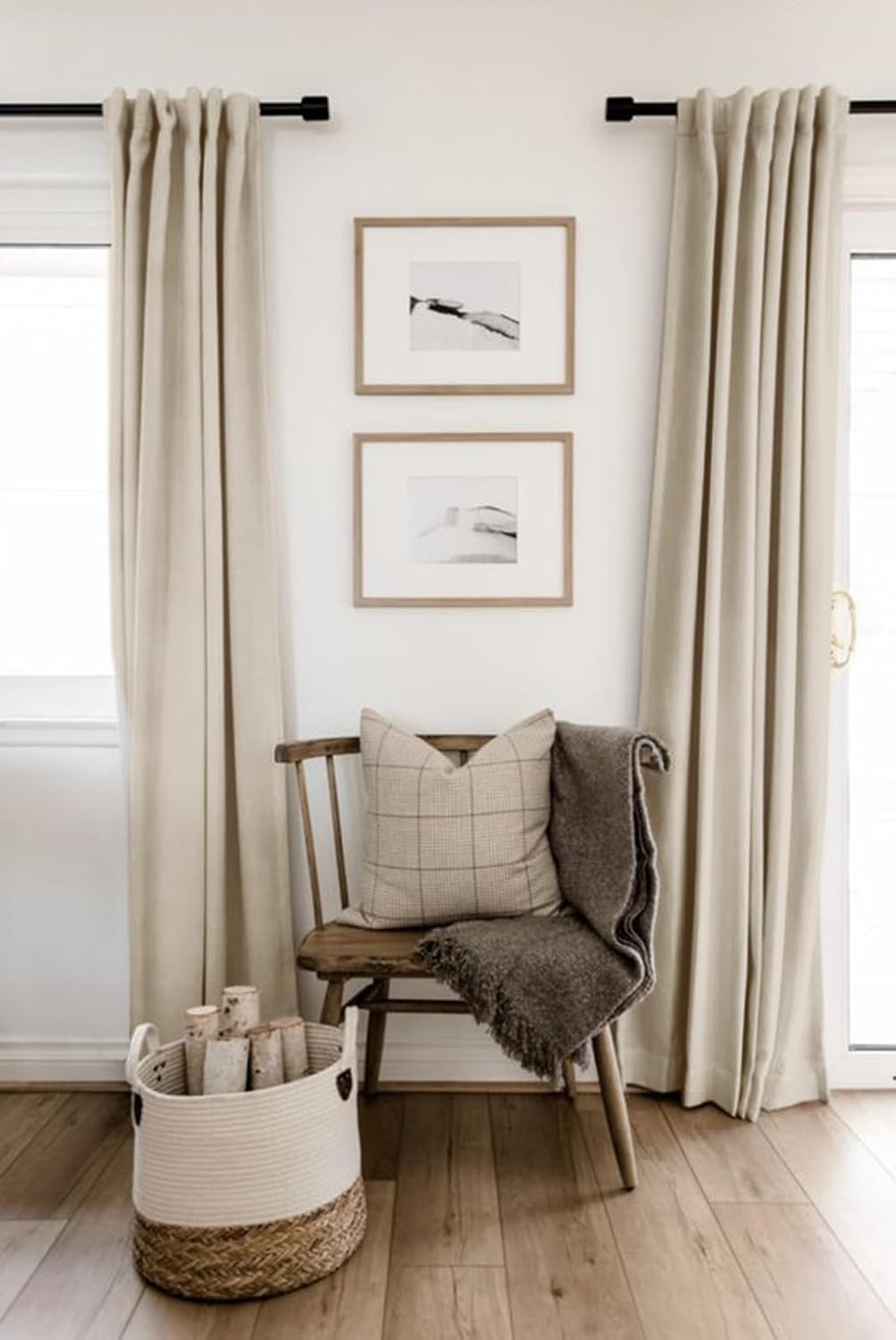 Skiennix 100% Blackout Linen Curtains - Thermal Insulated Drapes for Bedroom | 50" W x 90" L, Oatmeal