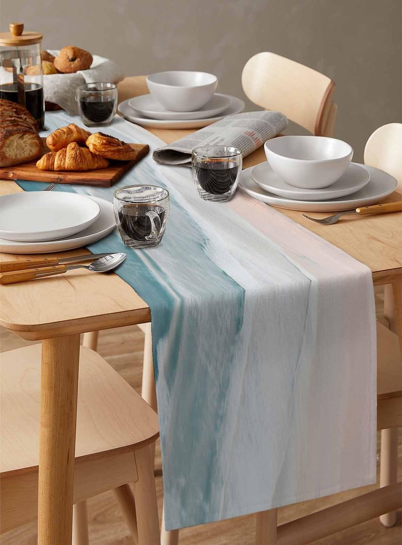 Summer Beach Table Runner 90 Inches Long Farmhouse Dress Scarves, Ocean Nautical Coastal Seaside Auqa Beige Dining Tablerunner for Coffee Table/Kitchen Island/Party Décor, 13" x 90"