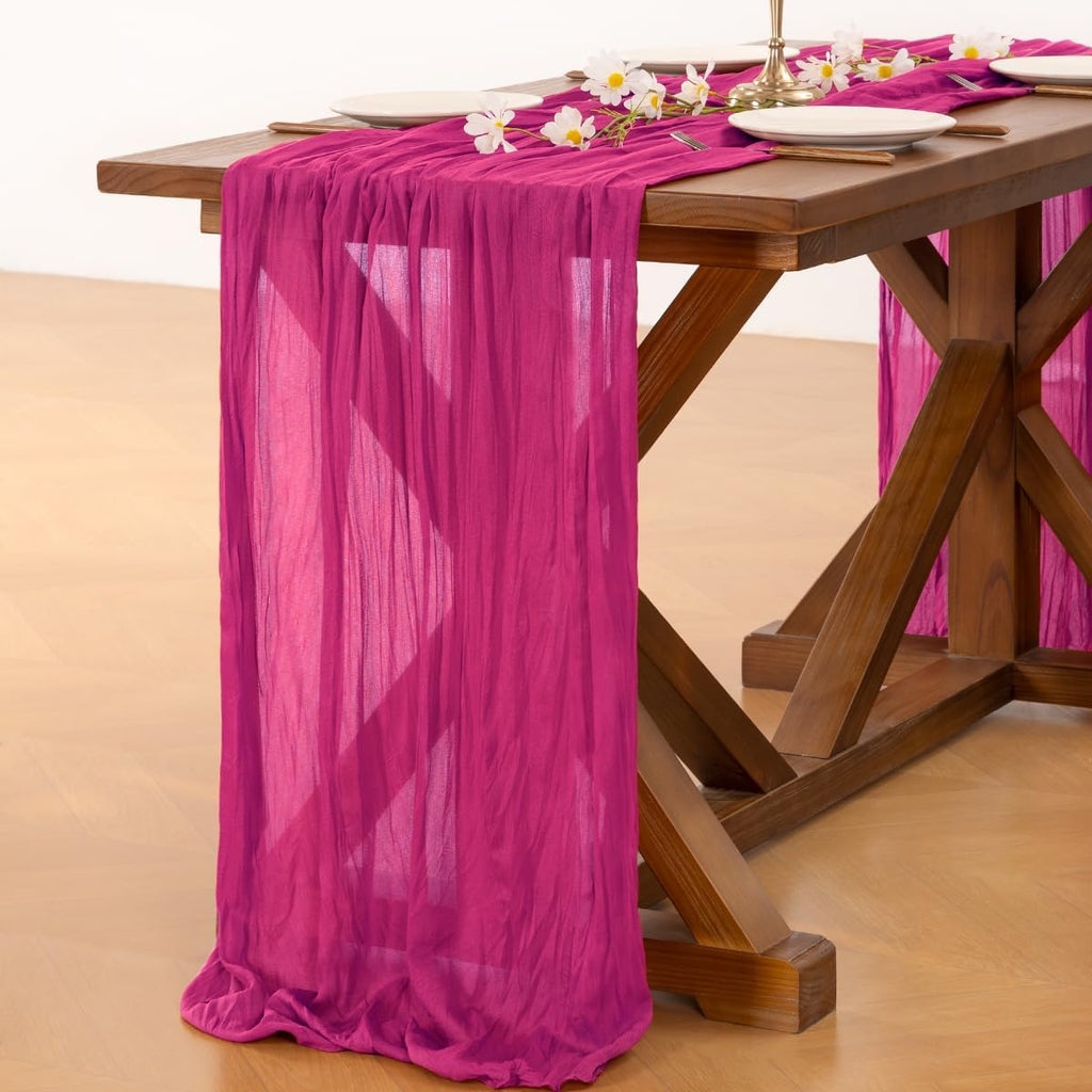 Socomi Hot Pink Cheesecloth Table Runner - 120 Inch Fuchsia Boho Rustic Decor for Weddings & Events