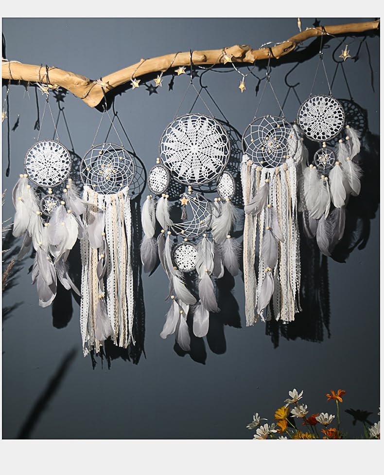 5-Piece Moon Phase Dream Catcher Set, Bohemian Macrame Wall Decor