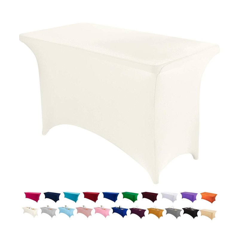 Peomeise 4FT Spandex Table Cover Rectangular Stretch Spandex Tablecloth (Ivory,4FT)
