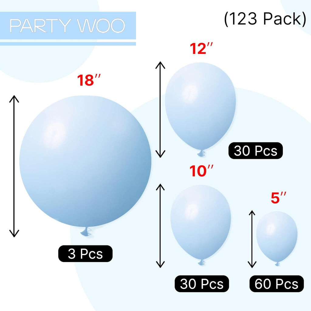 PartyWoo Baby Blue Balloon Arch Kit - 123pcs in Various Sizes for Graduation, Baby Shower & Gender Reveal Decor