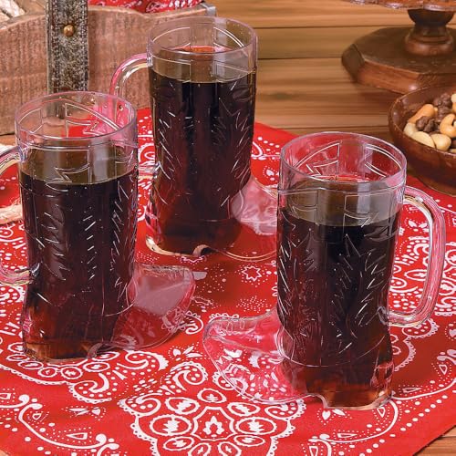Fun Express Cowboy Boot Cups Clear Plastic 17oz - 12 Pack, Western Party Supplies