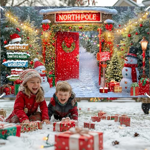 Lecheme Christmas Backdrop North Pole Banner 6x3.6 ft – 180x110 cm
