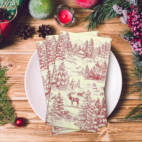 100 Pcs Christmas Red Toile Napkins Disposable Guest Hand Towels