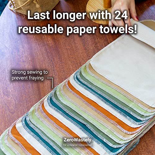 Reusable Paper Towels 24 Pack - 100% Cotton Washable Kitchen Cloths