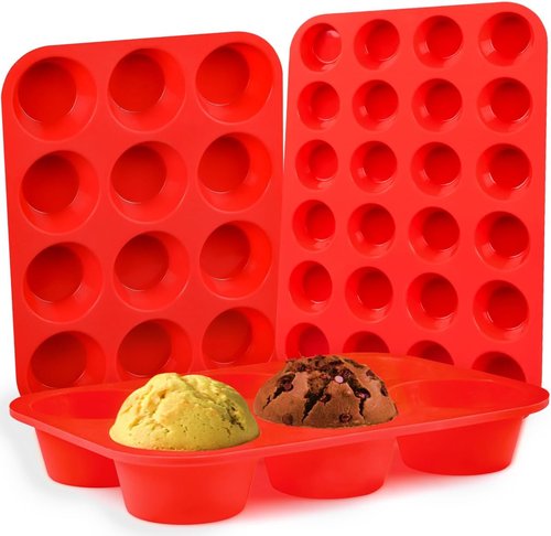 CAKETIME Silicone Muffin Pan Set - 3-Piece Bakeware with Mini 24 Cups, Regular 12 Cups & Jumbo 6 Cups