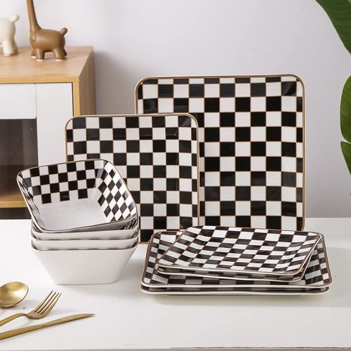 Porlien Checker Square Dinnerware Set for 4
