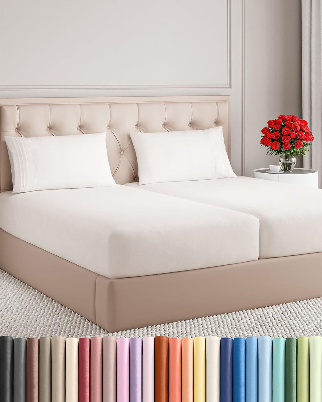 Split King Size 5-Piece Sheet Set - Comfy Cooling Bed Sheets | Hotel Luxury Bedding - Antique White