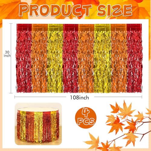 DTOFOOT Fall Style 4 Pack Metallic Table Skirts – Wavy Fringe Thanksgiving Decorations