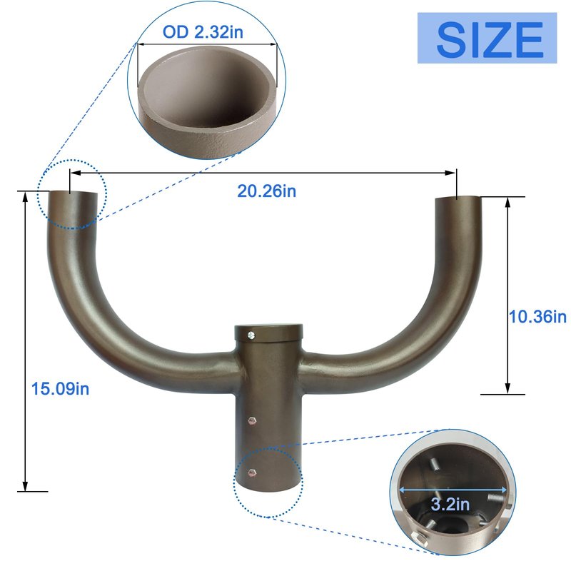 Bull Horn Mount Bracket Use for Parking Lot Light, 2 3/8" Bullhorn Tenon Adapter Round Pole for Outdoor LED Shoebox Area Light