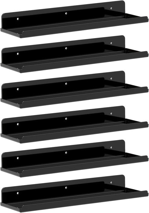 Lifewit Floating Shelves - 15" Acrylic Wall Organizer for Perfume & Decor | Black, Set of 6