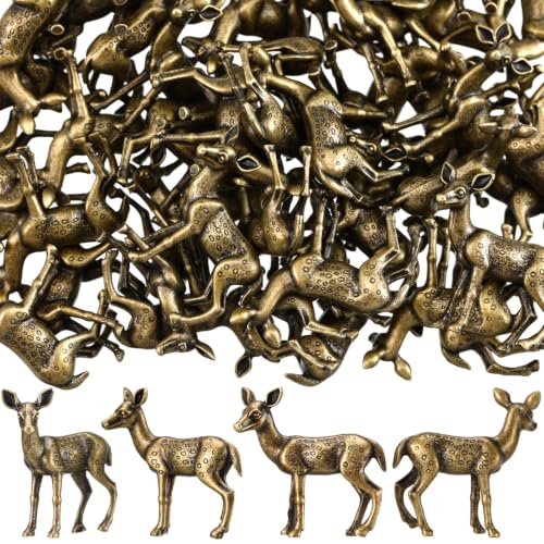 50 Pcs Mini Brass Deer Figurines, Retro Christmas Woodland Animal Decor