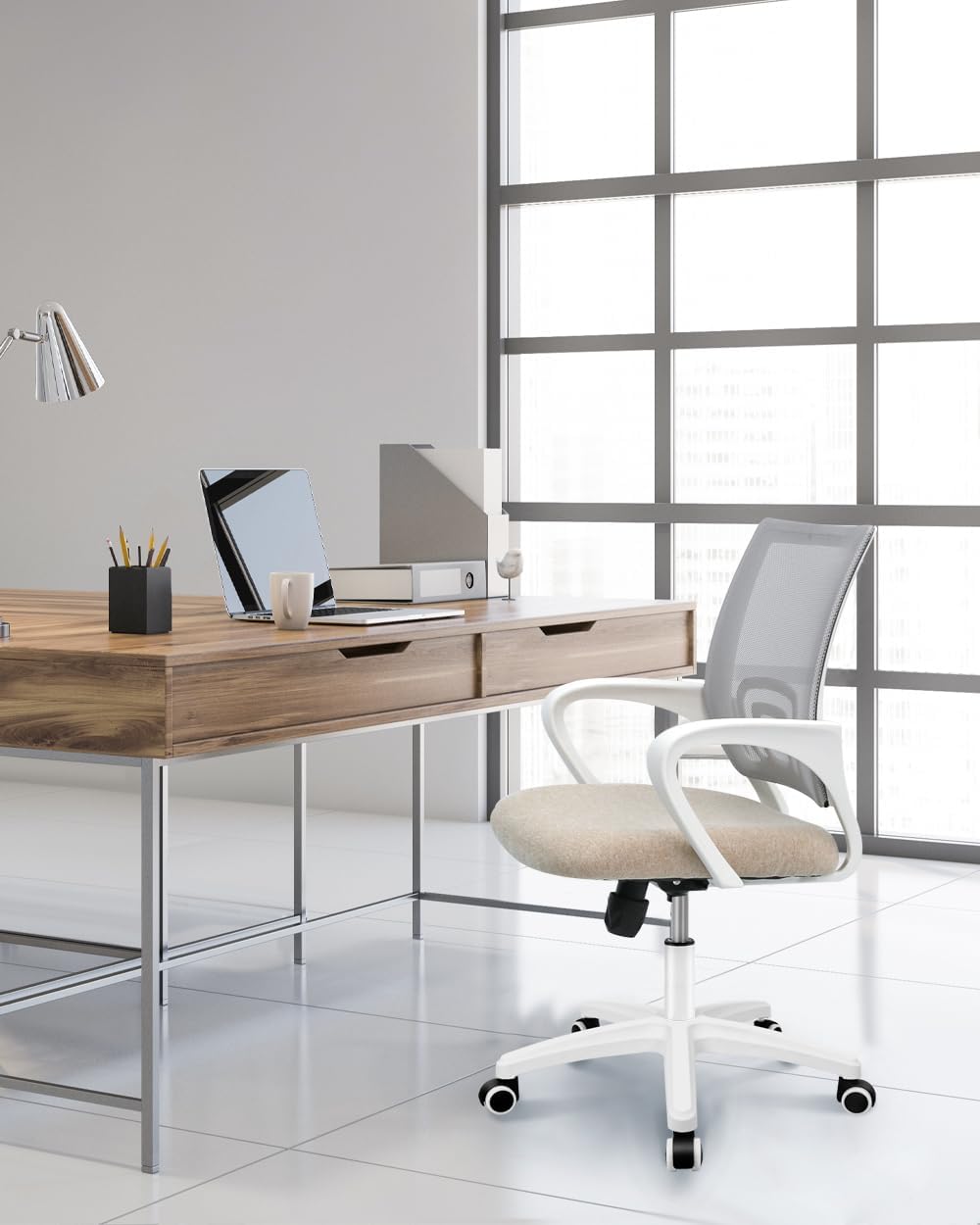 NEO CHAIR Ergonomic Office Desk Chair - Comfy Mesh Cushion with Adjustable Height & Lumbar Support | Beige