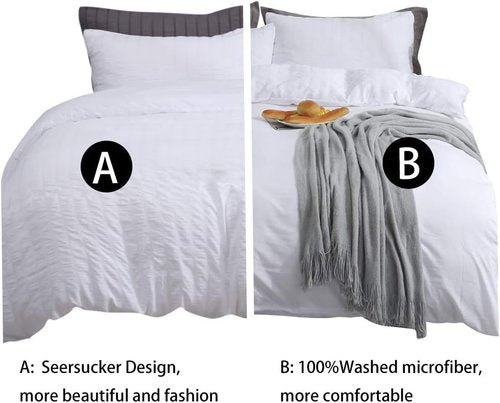 AveLom King White Duvet Cover Set - Ultra Soft Seersucker Microfiber, 3 Pieces with Zipper Closure & Corner Ties (104 x 90 Inches)