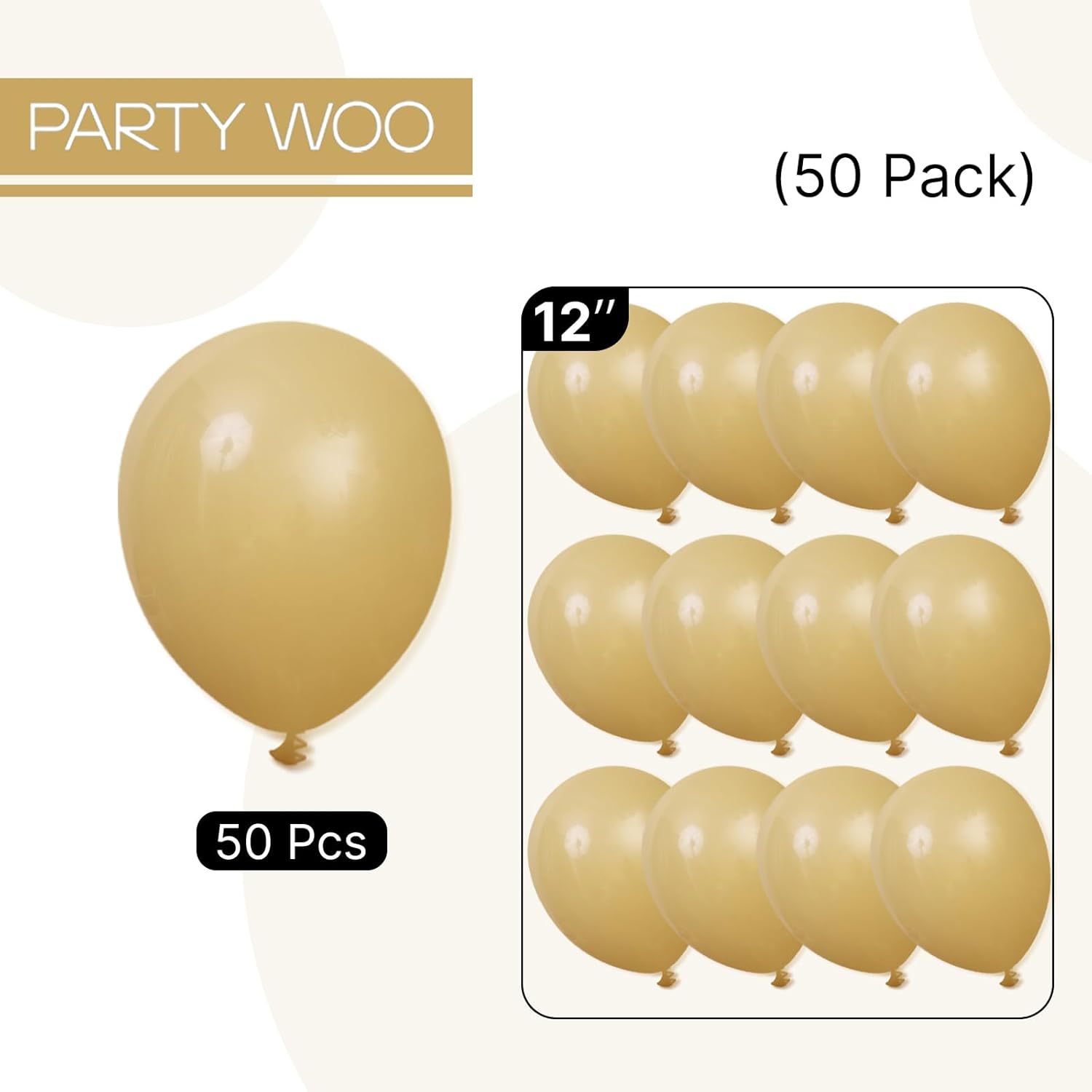 PartyWoo 12-Inch Light Brown Latex Balloons - 50pcs Boho Coffee Helium Balloons for Weddings & Baby Showers