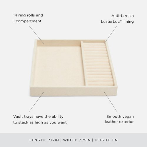 WOLF VAULT Half Tray Ring Insert, Beige - Includes 14 Ring Rolls - Stackable - Anti-Tarnish LusterLoc Lining - Prevents Jewelry Discoloration + Tarnishing