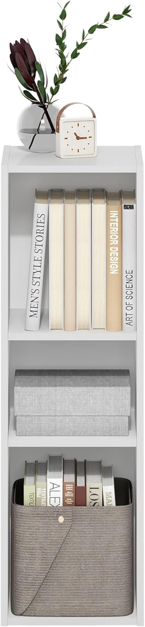 Furinno Fulda 3-Tier Narrow Bookshelf - Stylish White Bookcase for Living Room, Bedroom & Home Office | Compact 10-Inch Width
