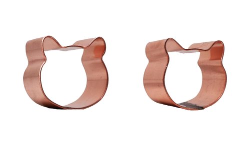 The Fussy Pup Mini Cat Face Cookie Cutter Pair – 1" Solid Copper – Handmade in the USA