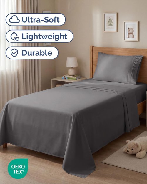 Comfy Twin Size 3-Piece Sheet Set by [Brand Name] - Breathable, Cooling & Ultra-Soft Bedding - Deep Pockets, Wrinkle-Free, Dark Grey