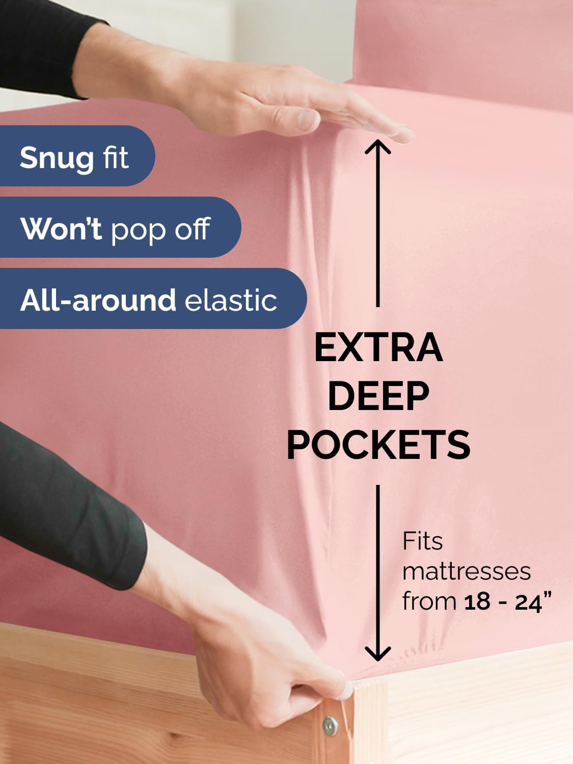 Skiennix Extra Deep Twin Sheet Set - 4-Piece Breathable Cooling Bedding - Soft Wrinkle-Free Baby Pink