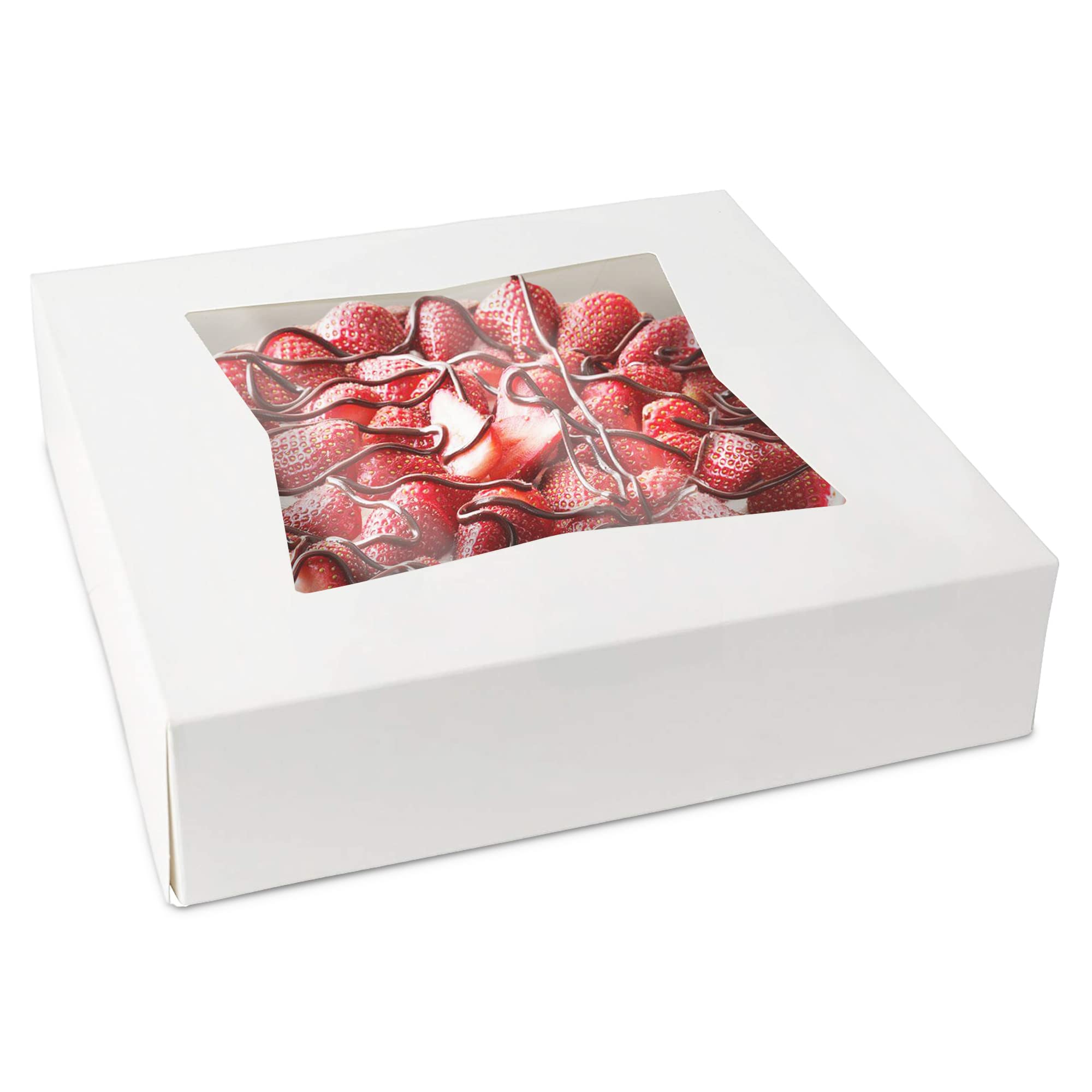 [25 Pack] Bakery / Pie Box with Window 10x10x2.5" - White Cardboard Packaging for Cupcake, Cookies and Pastry, Restaurant Containers And Personalized Favors