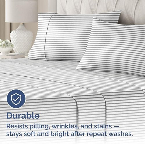King Standard Pillow Cases - Ultra-Soft Hotel Quality Covers | Comfy, Fade-Free & Wrinkle Resistant - Grey Stripes - Set of 2