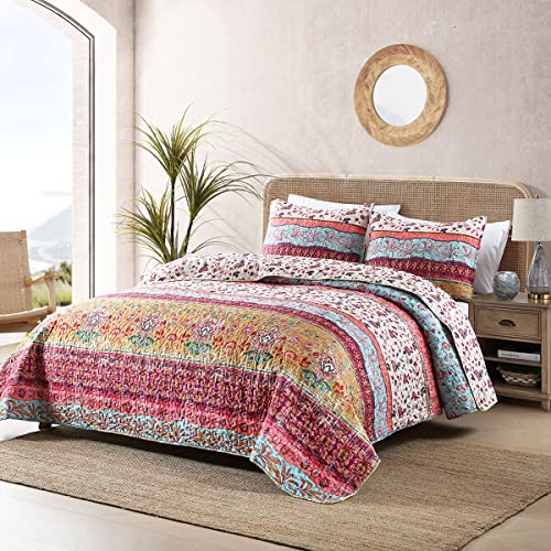 Boho Reversible Queen Quilt Set - 3-Piece Lightweight Bedspread